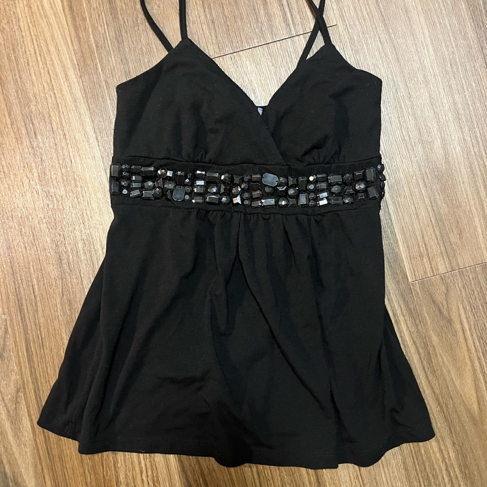 Black Sleeveless Top with Beaded Waist